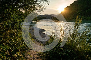 Mesmerizing sunset view over the Ferlacher Stausee in Carinthia, Karnten, Austria