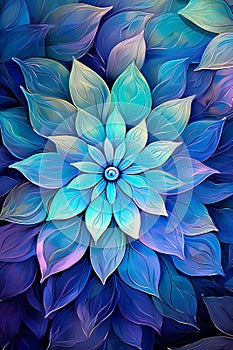 Mesmerizing Symmetrical Swirls: Vibrant Abstract Patterns in Blue, Purple, and Green