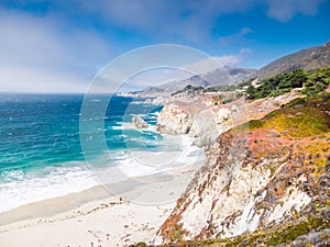 Mesmerizing view of the Big Sur Slates in USA on a blue sky background