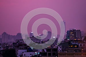 Mesmerizing view of the buildings of Hanoi in Vietnam at night