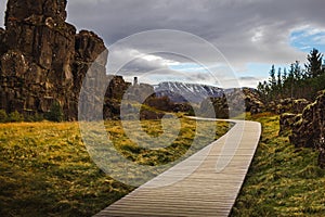 Mesmerizing view of pathway in Pingvellir national park, Iceland