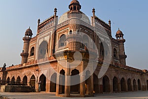 A mesmerizing view of safdarjung tomb memorial from the side of lawn at winter morning