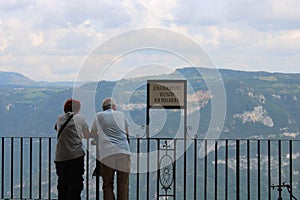 Mesmerizing view of the Sanctuary of the Crown area & x28;Monte Baldo& x29; overlooking the valley in Italy