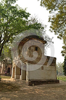 A mesmerizing view of shish gumbad monument at lodi garden or lodhi gardens in a city park from the side of the lawn at winter