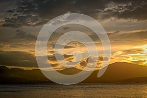 Mesmerizing view of the sunset sky over the Loch Lomond in Scotland