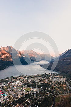Mesmerizing view of Waterton Lake and townsite from the Bear's Hump lookout in Canada photo