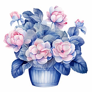 Mesmerizing Watercolor Painting Of Flowers In A Pot