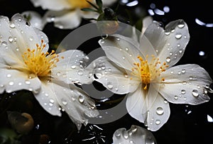 Mesmerizing White Blooms: A Close-Up of Dew-Drenched Flowers