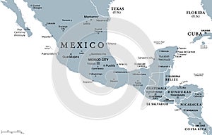 Mesoamerica, gray political map, pre Columbian region and cultural area