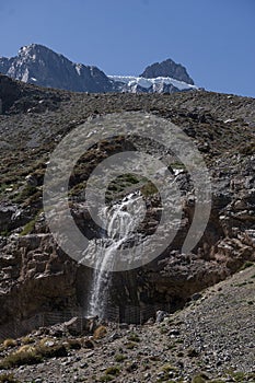 Meson Alto Glacier, located in beautiful high mountains in Cajon del Maipo, Santiago de Chile in the Andes mountain range, Chilean