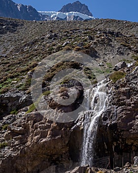 Meson Alto Glacier, located in beautiful high mountains in Cajon del Maipo, Santiago de Chile in the Andes mountain range, Chilean