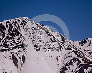 Meson Alto Glacier, located in beautiful high mountains in Cajon del Maipo, Santiago de Chile in the Andes mountain range, Chilean