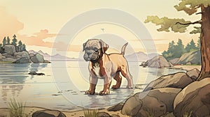 Mesopotamian-inspired Comic Art: A Handsome Dog By The Water