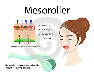Mesoroller application, face of a girl and skin structure photo