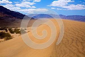 Mesquite Dunes desert in Death Valley wind sand storm