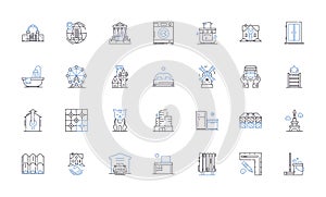 Mess Management line icons collection. Efficiency, Organization, Timeliness, Inventory, Sanitation, Planning, Budgeting