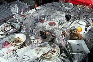 Mess on the table after party