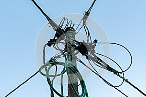 Mess of wires and cables in a mast