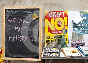 Message on blackboard at an Anti UKIP stall
