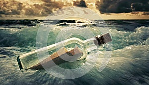 Message in a Bottle Floating in the Waves of the Stormy Sea - Generative Ai