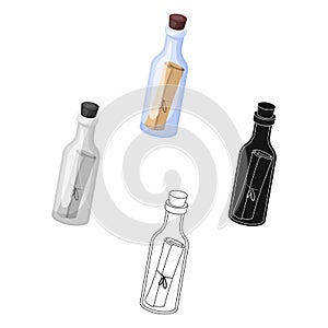Message in the bottle icon in cartoon,black style isolated on white background. Pirates symbol stock vector illustration