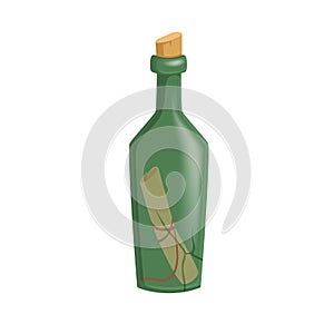 Message in the bottle icon in cartoon style isolated on white background. Pirates symbol stock vector illustration.