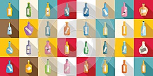 Message in the bottle icons set flat vector. Paper cork