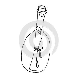 Message in bottle illustration,line art. Vector illustration