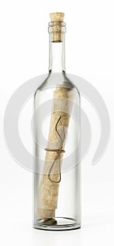 Message in a bottle isolated on white background. 3D illustration