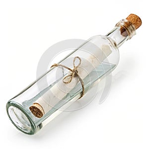 Message in a bottle isolated on white background