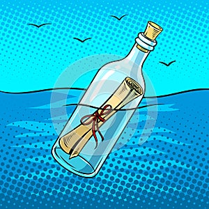 Message in bottle pop art vector illustration