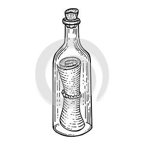 Message in bottle sketch engraving vector