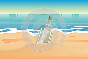Message in the bottle stranded on the sand