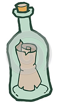 Message in a bottle stylized vector illustration