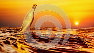 Message in a bottle sunset background