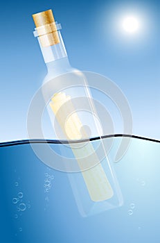 Message in a bottle on the water surface