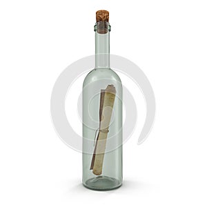 Message in a Bottle on white. 3D illustration