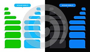Message bubble for text chat. Box for sms and speech in phone on white and black background. Interface for conversation in photo