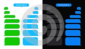 Message bubble for text chat. Box for sms and speech in phone on white and black background. Interface for conversation in