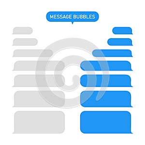 Message bubble for text. Chat or messenger in phone. Box for sms and speech. Interface for social app-talk. Blue and gray template photo