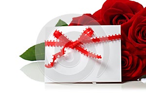 Message card with beautiful red roses