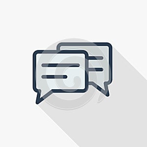 Message, chat, speech bubble, talk, dialog thin line flat color icon. Linear vector symbol. Colorful long shadow design.