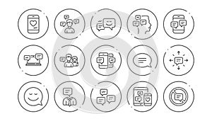 Message and Communication icons. Group chat, Speech bubble and Sms. Linear icon set. Vector