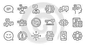 Message and Communication icons. Group chat, Speech bubble and Sms. Linear icon set. Vector