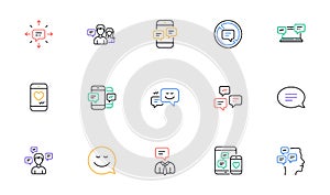 Message and Communication icons. Group chat, Speech bubble and Sms. Linear icon set. Vector