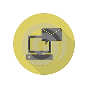 message on the computer long shadow icon. Simple glyph, flat vector of web icons for ui and ux, website or mobile application