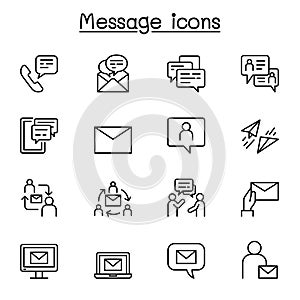 Message, Contact and Communication icon set in thin line style