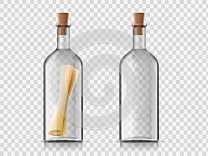 Message in a glass bottle. Isolated on a transparent background