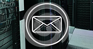 Message icon and data processing against computer server room