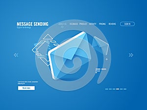 Message icon, email sending concept, online advertising, web page template isometric